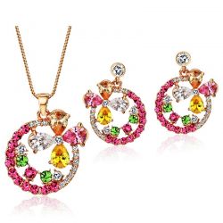  Colorful Rhinestone Flower Style Rose gold plated Fashion Jewelry Ser 