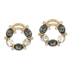 14K Gold Plated  Black White Austria Crystal & Rhinestone Stud Earrings 