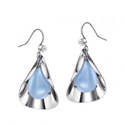 Blue Glass Platinum Plated Fashion Dangle Drop Earrings