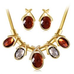 Big Brown Crystal Rhinestone Gold Fashion Jewelry Set 