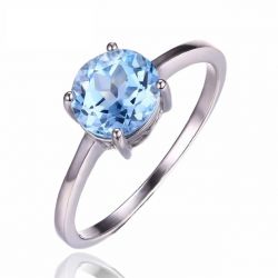 Round 1.6ct Natural Sky Blue Topaz Birthstone Solitaire Ring Genuine 925 Sterling Silver 