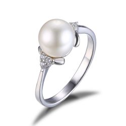 8mm*8mm Freshwater Cultured Pearl Engagement and Wedding Ring 925 Sterling Silver