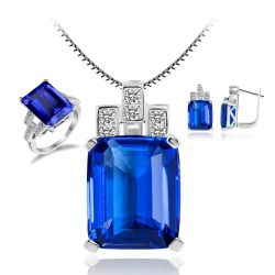Created Nano Russian Emerald Blue Sapphire Red Ruby Jewelry Sets 925 Sterling Silver Ring Pendant Necklace