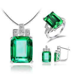 Created Nano Russian Emerald Blue Sapphire Red Ruby Jewelry Sets 925 Sterling Silver Ring Pendant Necklace