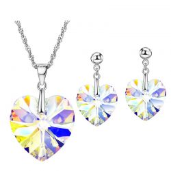 Heart Love MADE WITH SWAROVSKI ELEMENTS Transparent Crystal  Jewelry Set 