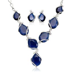 Big Blue Rhinestone Crystal Earrings & Necklace Jewelry Set