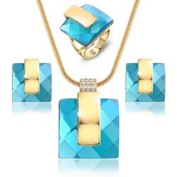 Blue Crystal Rhinestone Square Jewelry Set Christmas Gift