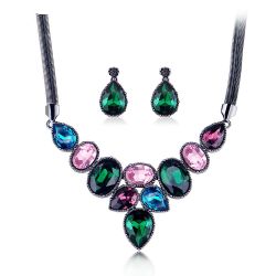 Retro Vintage Rhinestone Water Drop Style Earrings Necklace Set