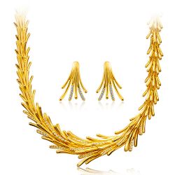 Gold Wings Crystal Rhinestone Earrings Necklace Fashion Jewelry Set