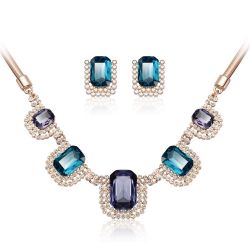 Blue Rhinestone Crystal Earrings & Necklace For Women Gift
