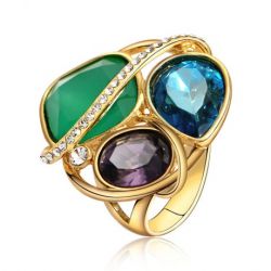 Blue-Green-Purple Crystal Rhinestone Cocktail Ring