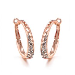 Rose Gold Color Rhinestone Hoop Earrings for Women Hollow Out Earrings