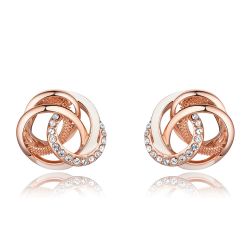 Rose Gold Color Twisted Stud Earrings for Woman Rhinestone White Enamel Crafts