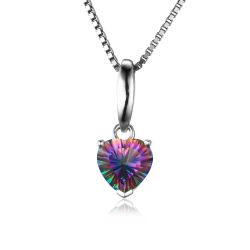 Heart Genuine Mystic Fire Rainbow Topaz Pendant Fine Jewelry Pure Solid 925 Sterling