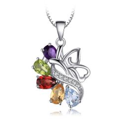 2.5ct Genuine Amethyst Garnet Peridot Citrine Topaz Pure Solid 925 Sterling Sliver Pendant