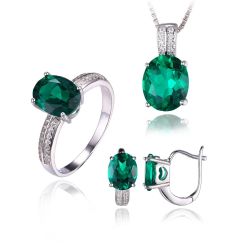 Oval Cut Green Created Emerald Jewelry Set Earring Ring Pendant Necklace 925 Sterling Sliver 